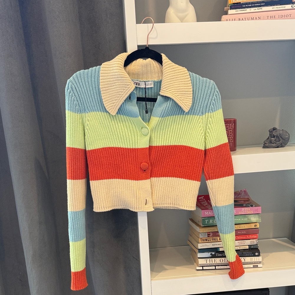 Zara Multicolor Striped Cardigan - Cream, Blue, Orange, Green